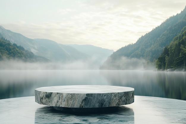 Foto steinpietestal auf der oberfläche des sees