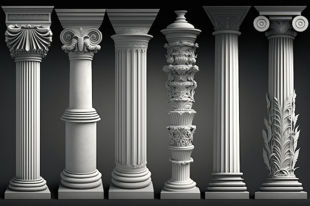 Steinsäulen setzen alte römische Säulen Marmor griechische Säule Rom Griechenland Architektur Zeichnung Nachahmung abstrakte generative KI-Illustration