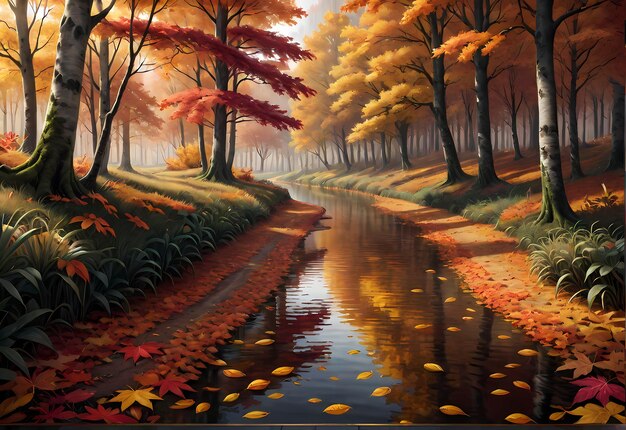 Stellen Sie sich die Ruhe und Schönheit der Natur in einer hyperrealistischen Illustration von Herbsthintergründen vor