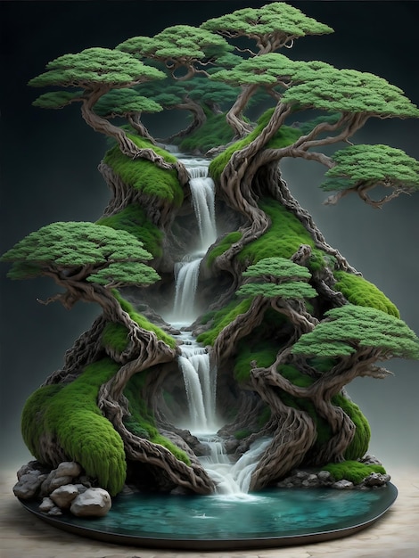 Stellen Sie sich eine atemberaubende fotorealistische Szene mit einem Bonsai-Baum vor