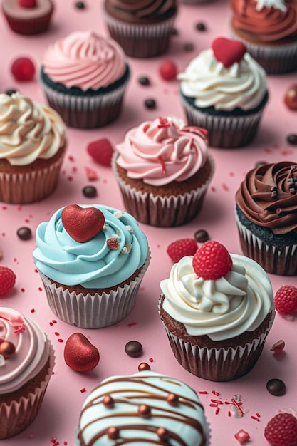Stellen Sie sich eine Postkarte vor, auf der minimalistische Illustrationen von Süßigkeiten und Cupcakes zu sehen sind