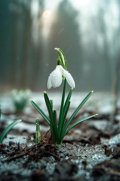 Stellen Sie sich einen einfachen, eleganten Martisor neben einem einzigen blühenden Schneeblümchen vor