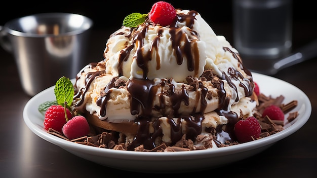 Stellen Sie sich einen Eisbecher mit Vanilleschokoladenschichten vor