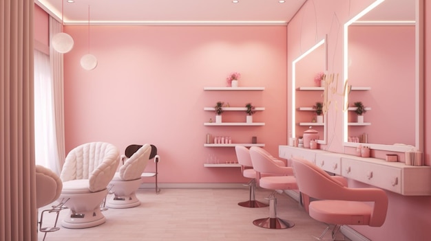 Foto stellen sie sich einen verträumten friseursalon mit einer generativen ki in rosa vor