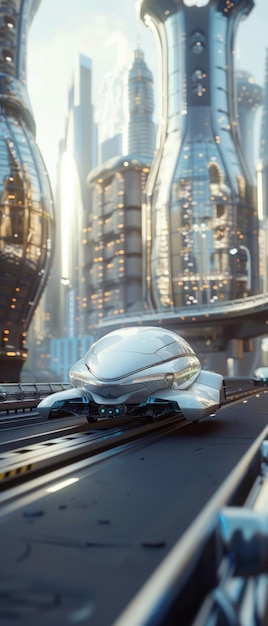 Stellen Sie sich vor, die Synergie von Hover-Autos, Hyperloop-Reisen und Quanten-Levitationstransport transformiert die Landschaft der zukünftigen Mobilität 3D-Rendering