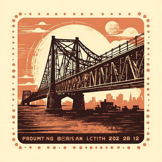 Stempel der Stadt Kalkutta mit monochromer Rostfarbe Howrah Bridge und Ri Scribbles Clipart T-Shirt-Kunst