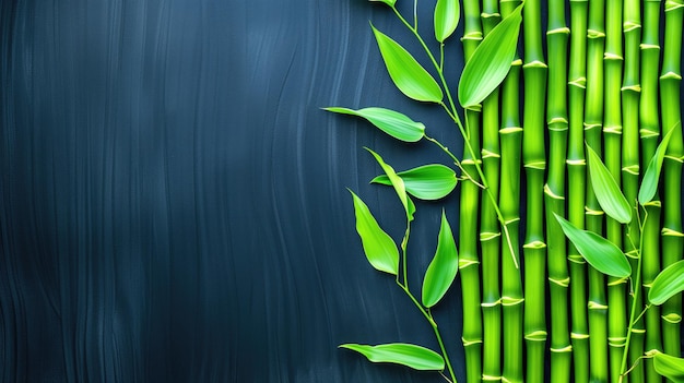 Stems de bambu verde contra um fundo azul escuro