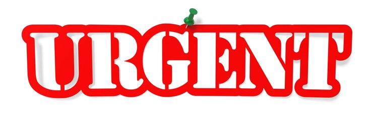 Foto stencil "urgente". aislado en blanco, representación 3d