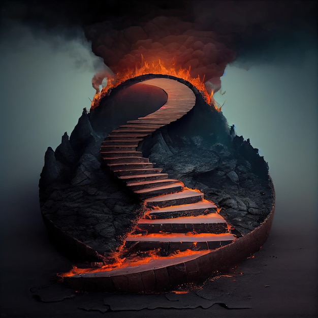 Steps to Hell Fire Stairway Fiesta de Halloween Entrada Dibujo Imitación Resumen Generativo AI Ilustración