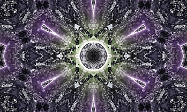 Foto stern-kaleidoskop-hintergrund. schöne mehrfarbige kaleidoskopbeschaffenheit. einzigartiges kaleidoskop-design, einzigartige form, wunderbare textur, lila abstraktes muster