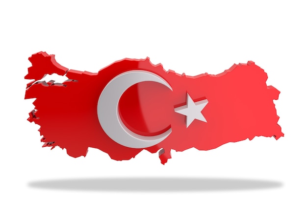 Stern- und Halbmondfigur auf der Karte der Türkei. 3D-Rendering