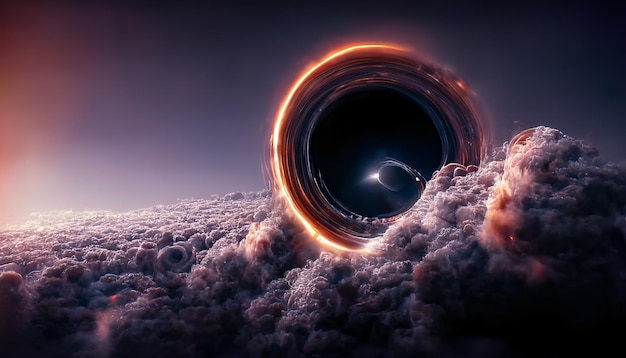Sterne des Schwarzen Lochs und Wolkenfelder im Weltraum Planetarischer Nebel Nebel in der Weltraumgalaxie Schöner Weltraum Neon abstrakter Hintergrund 3D-Darstellung