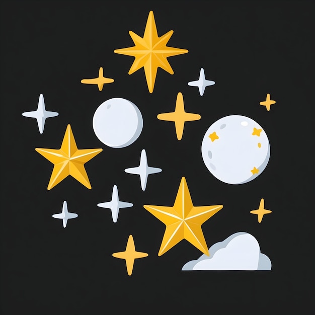 Sterne-Grafik Leuchtende Stern-Ikonen Blinkende Stern-Illustration Sternen-Nachthimmel Kosmischer Hintergrund