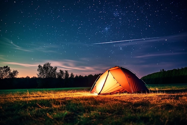 Sternenbeobachtung mit einem Zelt im Vordergrund
