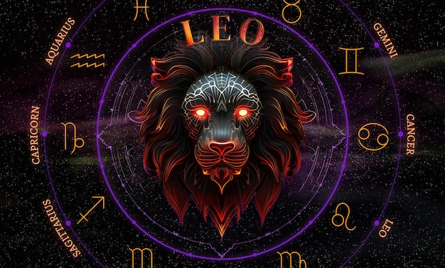 Foto sternzeichen löwe illustration des leo-symbols des horoskops über einem kosmos von sternbildern