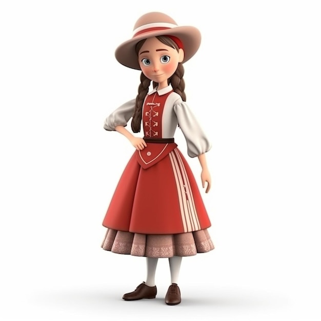Österreichische weibliche 3D-Cartoonfigur. Hochwertige Illustration