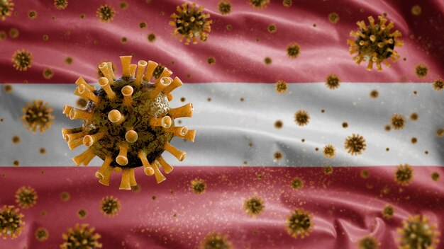 Österreichische Wellenflagge und Coronavirus-Mikroskopvirus