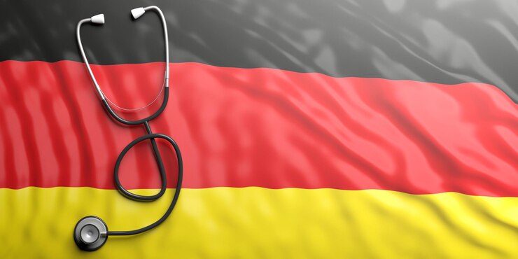Stethoskop auf Deutschland Flagge 3D-Darstellung