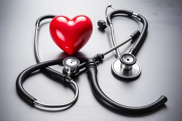 Stethoskop und rotes Herz sind ein Symbol für Gesundheit und ein gesundes Leben.