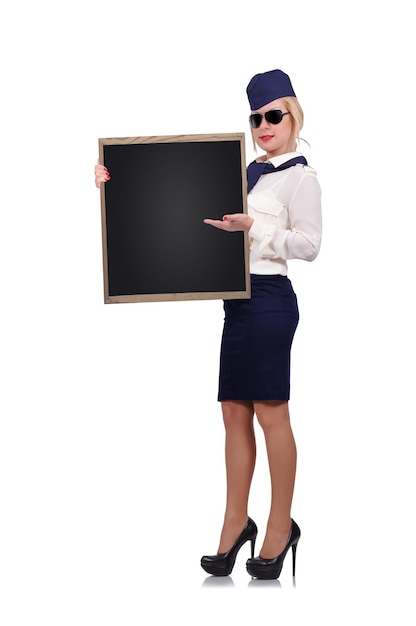 Stewardess mit Tafel