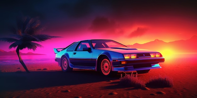 Ästhetisch ansprechende Synthwave-Retrowave-Tapete, die Sie in die 80er Jahre zurückversetzt