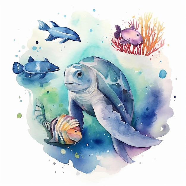 Ästhetische Aquarell-Illustration des Meereslebens