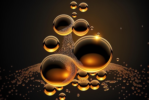 Ästhetischer Gegenstand aus goldenen Ölflüssigkeitsblasen