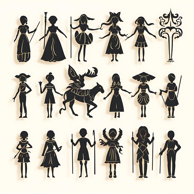 Foto stick colorful shadow puppet toy cardboard and wood black silhouettes ideias de design de conceito criativo