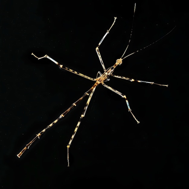 Stick-Insekt mit langem und dünnem Körper, geformt aus Wassermaterie Hintergrundkunst Y2K Glühendes Konzept