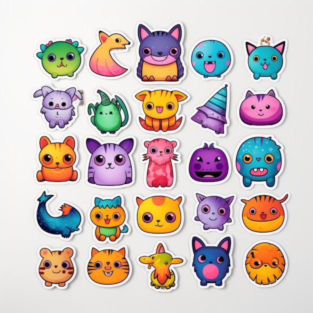 Sticker de animales divertidos para niños de colores vibrantes sobre un fondo blanco