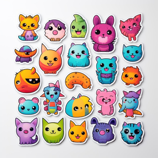 Sticker de animales lúdicos en colores divertidos para niños sobre un fondo blanco