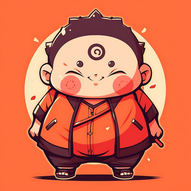 Sticker Anime Boys Fat Cute Chubby Cartoon com Bold Vector Bold Line Design com Posture de Diferença