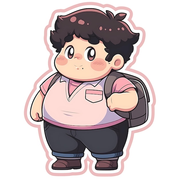 Sticker Anime Boys Fat Cute Chubby Cartoon mit Fettvektor Fettlinie Design mit Differenz Pose