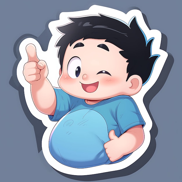 Sticker Anime Boys Fat Cute Chubby Cartoon mit Fettvektor Fettlinie Design mit Differenz Pose