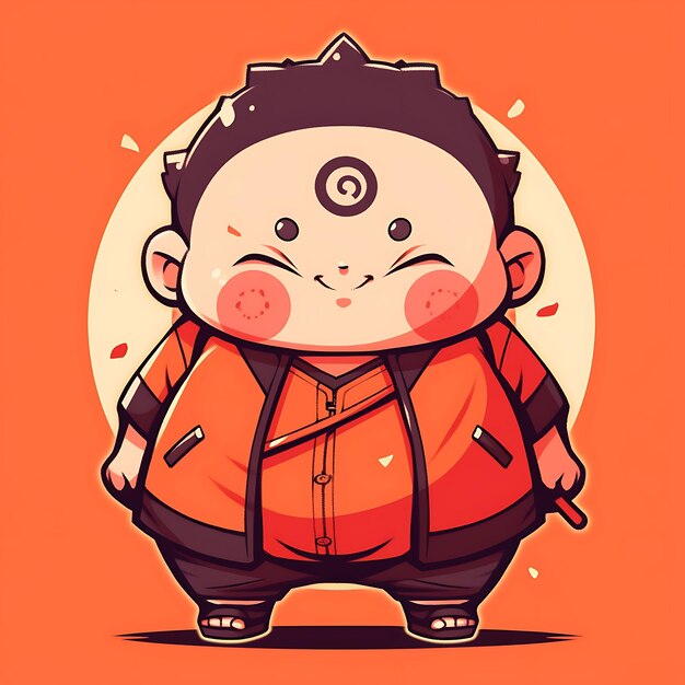 Sticker Anime Boys Fat Cute Chubby Cartoon con Vector en negrita Diseño de líneas en negrita con postura de diferencia