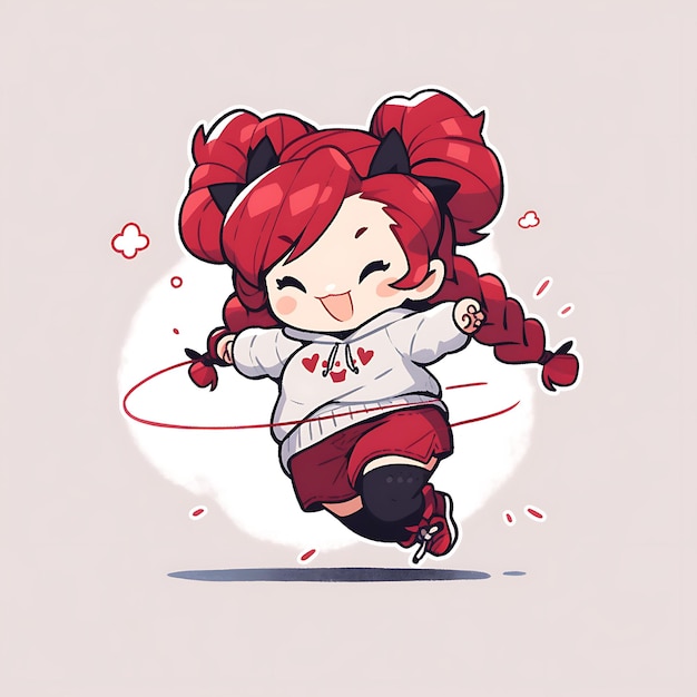 Sticker Anime Girl Cute Chubby Cartoon mit Fettvektor Fettlinie Design mit Differenz Pose Lady