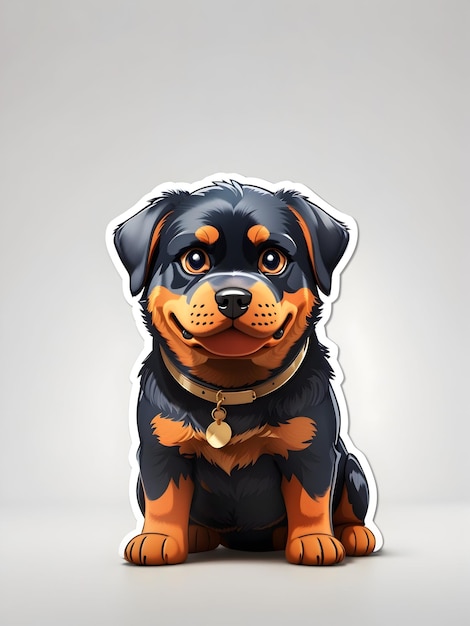 sticker_cartoon_cute_Rottweiler_white_backgroun_