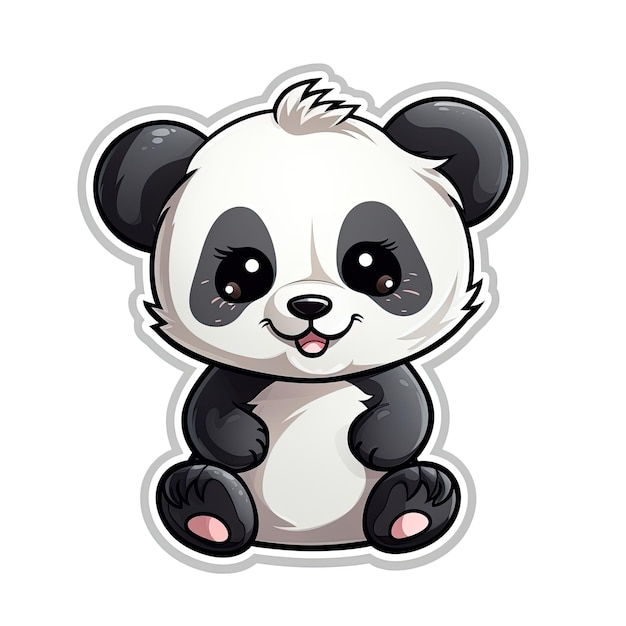 Sticker de desenho animado de panda bonito em fundo branco Ilustração vetorial