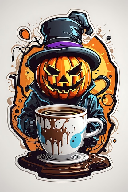 Sticker de estilo café de Halloween Sticker ilustração de fundo branco limpo vetor profissional