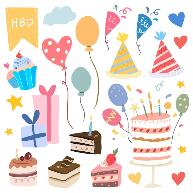 Sticker de festa png conjunto de clipart de aniversário