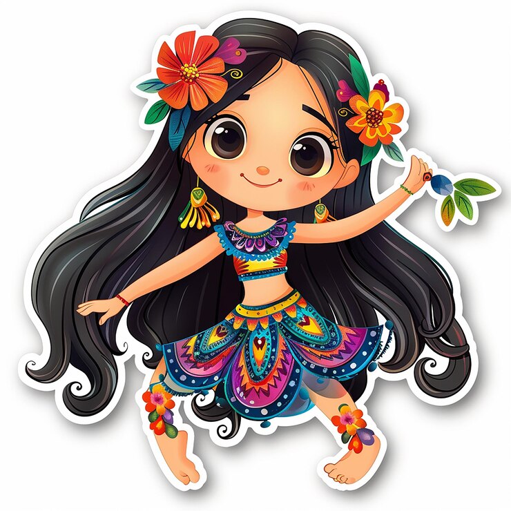Foto sticker de moça floral boho com corte de morte.