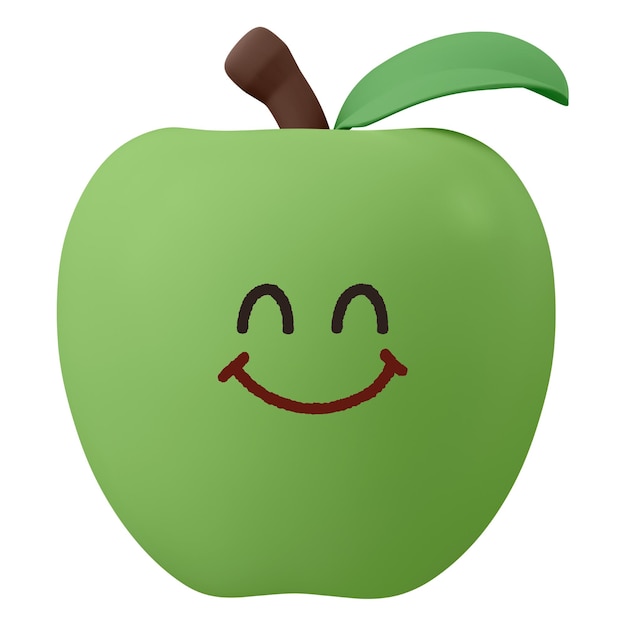 Sticker de frutas png de manzana sonriente ilustración de emoticon 3D de fondo transparente