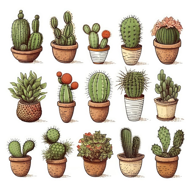 Sticker con iconos de cactus en un fondo blanco