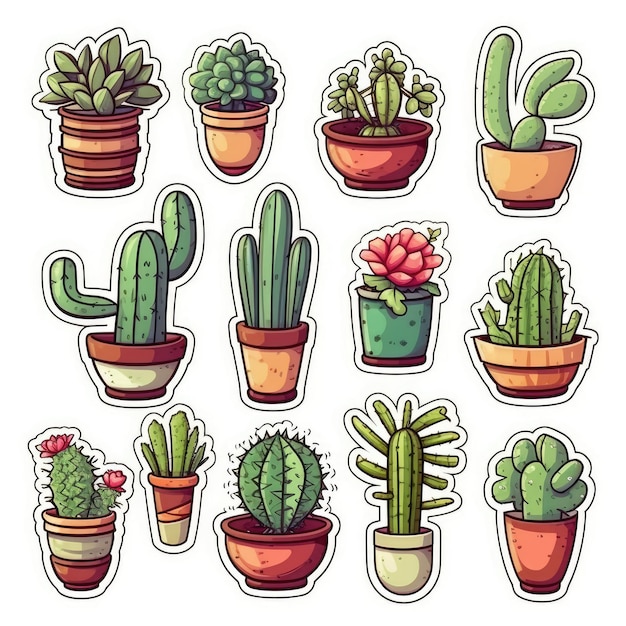 Sticker con iconos de cactus en un fondo blanco