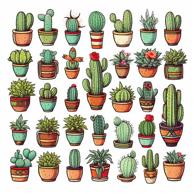 Foto sticker con iconos de cactus en un fondo blanco