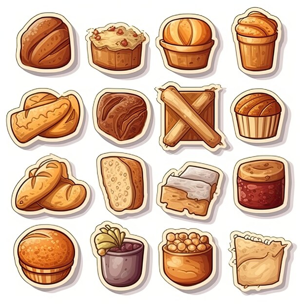 Sticker con iconos de pan en un fondo blanco