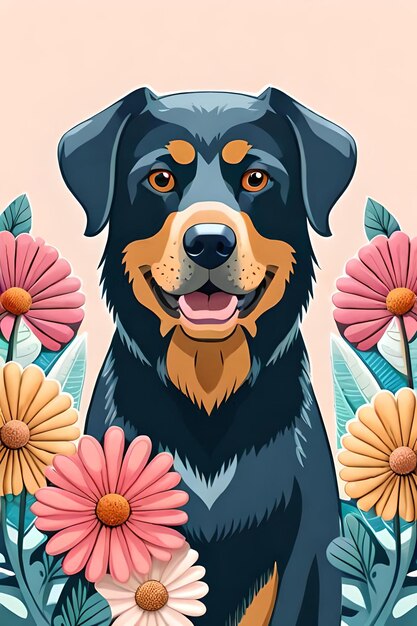 STICKER Illustration ein Druck von lebhaftem, niedlichem Rottweilerkopf