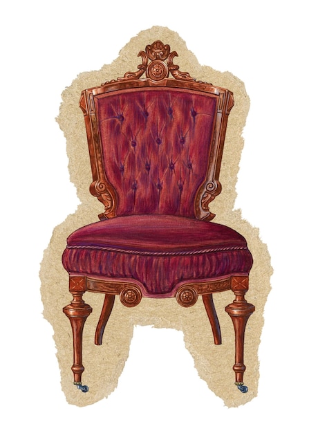 Sticker png de silla vintage con papel rasgado y fondo transparente
