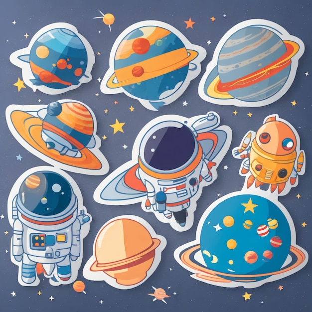 Foto stickers con cohetes planetas astronautas y alienígenas