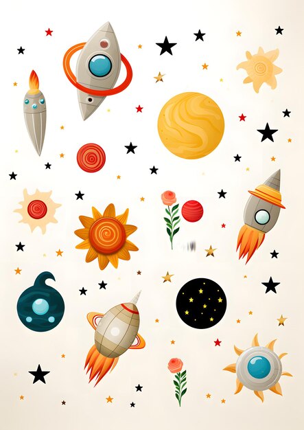 Foto stickers con cohetes y planetas